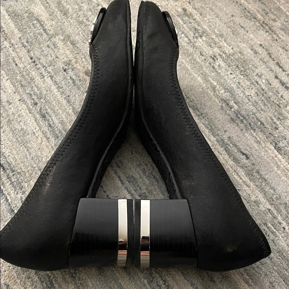 Tory Burch Black Leather Heels with Silver Accent - Picture 6 of 9